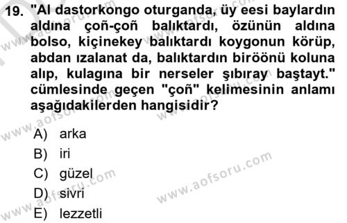 Çağdaş Türk Yazı Dilleri 2 Dersi 2021 - 2022 Yılı (Final) Dönem Sonu Sınavı 19. Soru