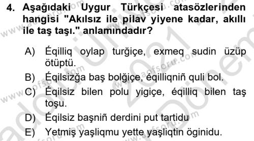 Çağdaş Türk Yazı Dilleri 2 Dersi 2021 - 2022 Yılı (Final) Dönem Sonu Sınavı 4. Soru