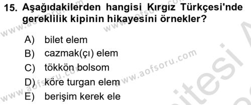 Çağdaş Türk Yazı Dilleri 2 Dersi 2021 - 2022 Yılı Yaz Okulu Sınavı 15. Soru