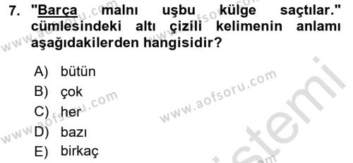 Çağdaş Türk Yazı Dilleri 2 Dersi 2021 - 2022 Yılı Yaz Okulu Sınavı 7. Soru