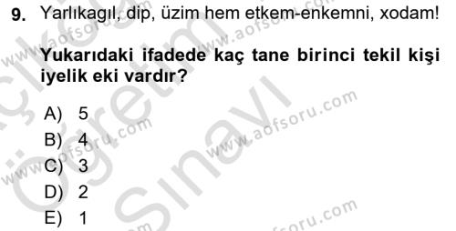 Çağdaş Türk Yazı Dilleri 2 Dersi 2021 - 2022 Yılı Yaz Okulu Sınavı 9. Soru