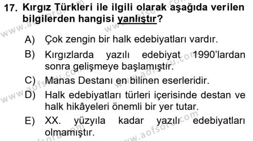 Çağdaş Türk Yazı Dilleri 2 Dersi 2022 - 2023 Yılı Yaz Okulu Sınavı 17. Soru