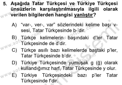 Çağdaş Türk Yazı Dilleri 2 Dersi 2022 - 2023 Yılı Yaz Okulu Sınavı 5. Soru