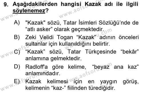 Çağdaş Türk Yazı Dilleri 2 Dersi 2022 - 2023 Yılı Yaz Okulu Sınavı 9. Soru