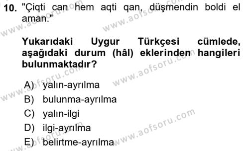 Çağdaş Türk Yazı Dilleri 2 Dersi 2023 - 2024 Yılı (Vize) Ara Sınavı 10. Soru