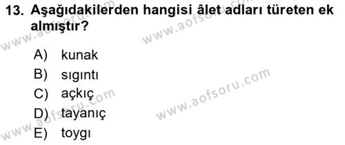 Çağdaş Türk Yazı Dilleri 2 Dersi 2023 - 2024 Yılı (Vize) Ara Sınavı 13. Soru