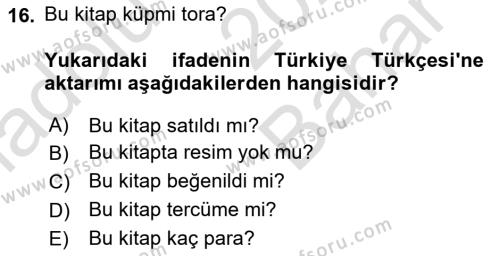 Çağdaş Türk Yazı Dilleri 2 Dersi 2023 - 2024 Yılı (Vize) Ara Sınavı 16. Soru