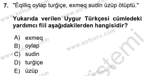 Çağdaş Türk Yazı Dilleri 2 Dersi 2023 - 2024 Yılı (Vize) Ara Sınavı 7. Soru