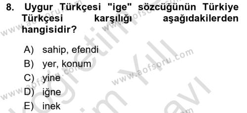Çağdaş Türk Yazı Dilleri 2 Dersi 2023 - 2024 Yılı (Vize) Ara Sınavı 8. Soru