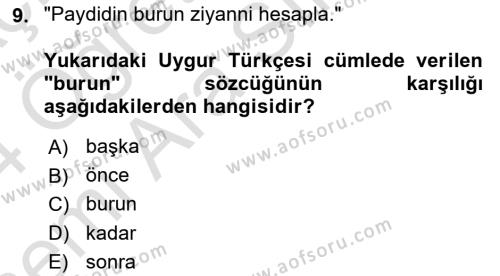 Çağdaş Türk Yazı Dilleri 2 Dersi 2023 - 2024 Yılı (Vize) Ara Sınavı 9. Soru