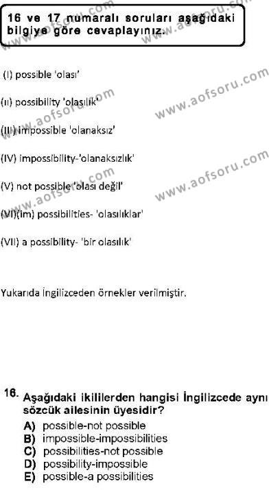 Genel Dilbilim 1 Dersi 2012 - 2013 Yılı (Vize) Ara Sınavı 16. Soru