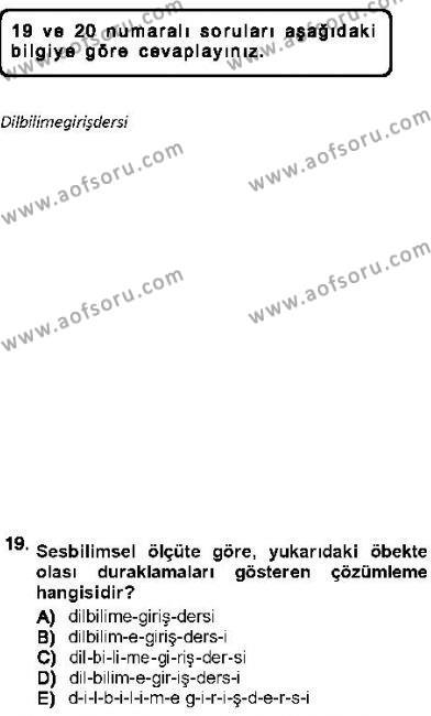 Genel Dilbilim 1 Dersi 2012 - 2013 Yılı (Vize) Ara Sınavı 19. Soru