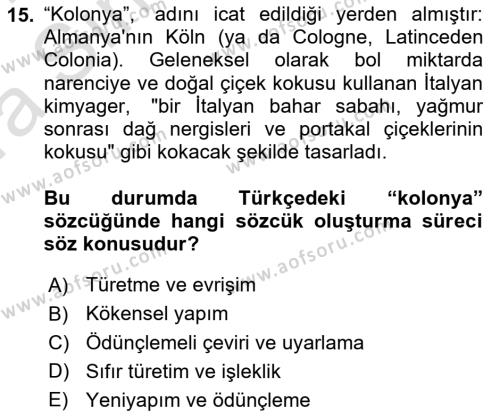 Genel Dilbilim 1 Dersi 2023 - 2024 Yılı (Vize) Ara Sınavı 15. Soru