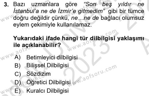 Genel Dilbilim 1 Dersi 2023 - 2024 Yılı (Vize) Ara Sınavı 3. Soru