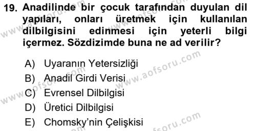 Genel Dilbilim 1 Dersi 2023 - 2024 Yılı (Final) Dönem Sonu Sınavı 19. Soru