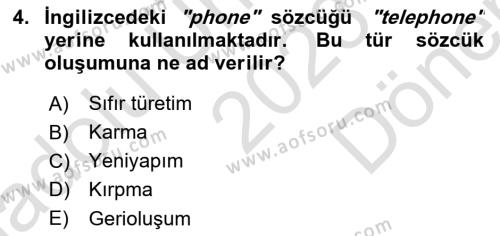 Genel Dilbilim 1 Dersi 2023 - 2024 Yılı (Final) Dönem Sonu Sınavı 4. Soru