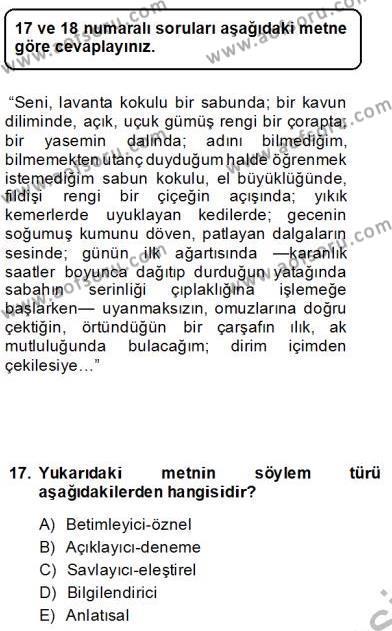 Genel Dilbilim 2 Dersi 2013 - 2014 Yılı (Final) Dönem Sonu Sınavı 17. Soru