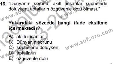 Genel Dilbilim 2 Dersi 2013 - 2014 Yılı Tek Ders Sınavı 16. Soru
