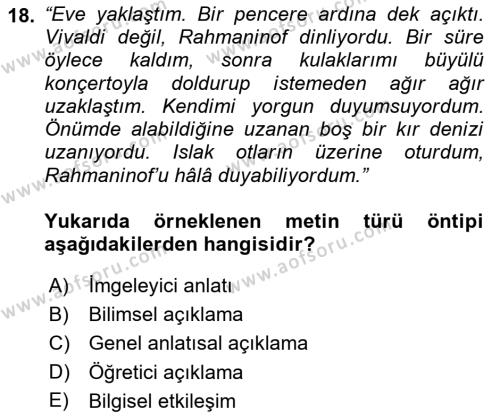 Genel Dilbilim 2 Dersi 2017 - 2018 Yılı 3 Ders Sınavı 18. Soru