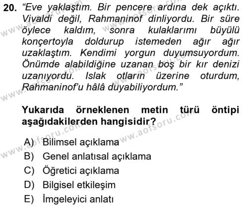 Genel Dilbilim 2 Dersi 2018 - 2019 Yılı 3 Ders Sınavı 20. Soru