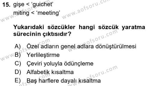 Genel Dilbilim 2 Dersi 2018 - 2019 Yılı (Vize) Ara Sınavı 15. Soru