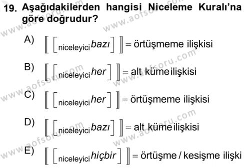 Genel Dilbilim 2 Dersi 2018 - 2019 Yılı (Vize) Ara Sınavı 19. Soru