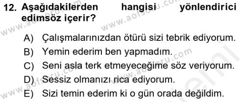 Genel Dilbilim 2 Dersi 2018 - 2019 Yılı (Final) Dönem Sonu Sınavı 12. Soru