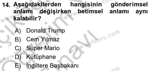 Genel Dilbilim 2 Dersi 2018 - 2019 Yılı Yaz Okulu Sınavı 14. Soru