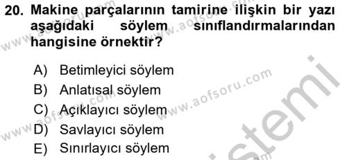 Genel Dilbilim 2 Dersi 2018 - 2019 Yılı Yaz Okulu Sınavı 20. Soru