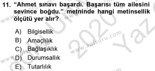 Genel Dilbilim 2 Dersi 2020 - 2021 Yılı Yaz Okulu Sınavı 11. Soru