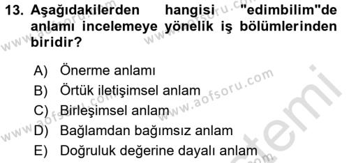 Genel Dilbilim 2 Dersi 2020 - 2021 Yılı Yaz Okulu Sınavı 13. Soru