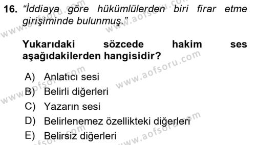 Genel Dilbilim 2 Dersi 2020 - 2021 Yılı Yaz Okulu Sınavı 16. Soru