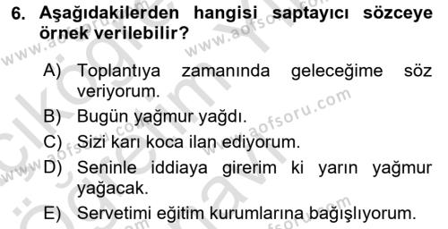 Genel Dilbilim 2 Dersi 2020 - 2021 Yılı Yaz Okulu Sınavı 6. Soru