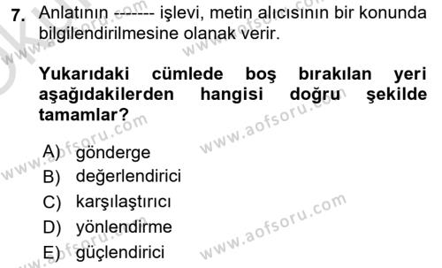 Genel Dilbilim 2 Dersi 2020 - 2021 Yılı Yaz Okulu Sınavı 7. Soru