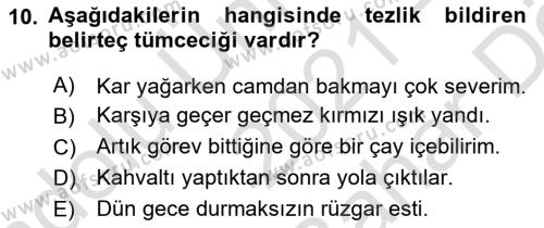 Genel Dilbilim 2 Dersi 2021 - 2022 Yılı (Vize) Ara Sınavı 10. Soru