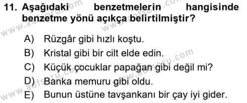 Genel Dilbilim 2 Dersi 2021 - 2022 Yılı (Vize) Ara Sınavı 11. Soru