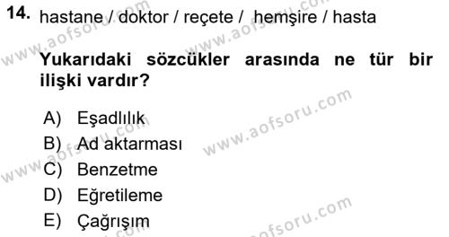 Genel Dilbilim 2 Dersi 2021 - 2022 Yılı (Vize) Ara Sınavı 14. Soru