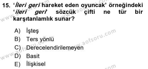 Genel Dilbilim 2 Dersi 2021 - 2022 Yılı (Vize) Ara Sınavı 15. Soru