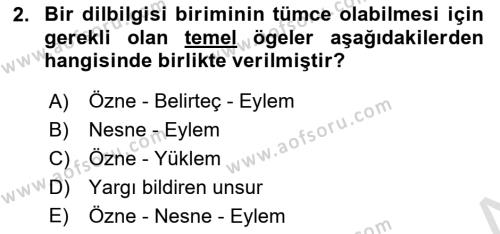 Genel Dilbilim 2 Dersi 2021 - 2022 Yılı (Vize) Ara Sınavı 2. Soru