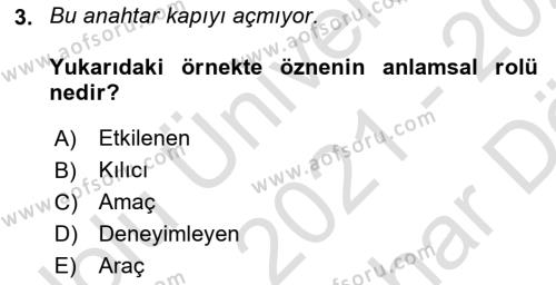 Genel Dilbilim 2 Dersi 2021 - 2022 Yılı (Vize) Ara Sınavı 3. Soru