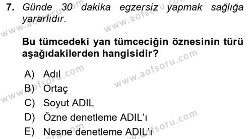 Genel Dilbilim 2 Dersi 2021 - 2022 Yılı (Vize) Ara Sınavı 7. Soru