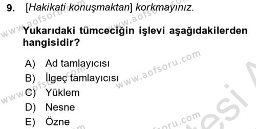 Genel Dilbilim 2 Dersi 2021 - 2022 Yılı (Vize) Ara Sınavı 9. Soru