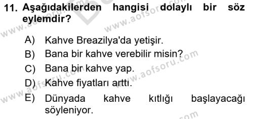 Genel Dilbilim 2 Dersi 2021 - 2022 Yılı (Final) Dönem Sonu Sınavı 11. Soru