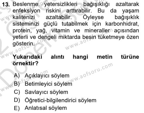 Genel Dilbilim 2 Dersi 2021 - 2022 Yılı (Final) Dönem Sonu Sınavı 13. Soru