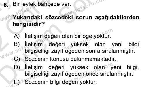 Genel Dilbilim 2 Dersi 2021 - 2022 Yılı (Final) Dönem Sonu Sınavı 6. Soru