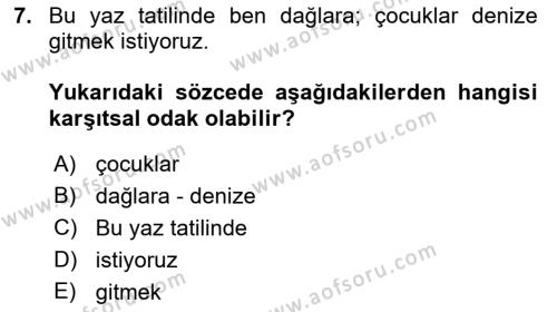 Genel Dilbilim 2 Dersi 2021 - 2022 Yılı (Final) Dönem Sonu Sınavı 7. Soru