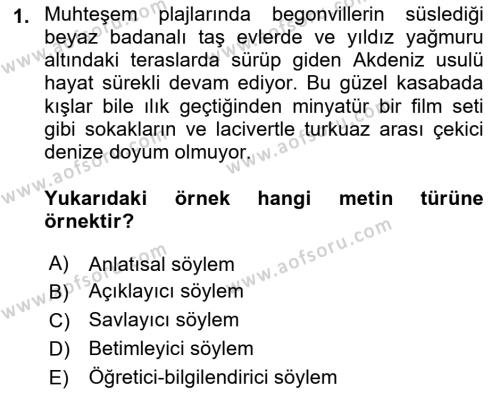 Genel Dilbilim 2 Dersi 2021 - 2022 Yılı Yaz Okulu Sınavı 1. Soru