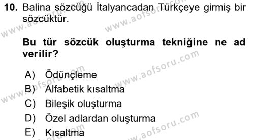 Genel Dilbilim 2 Dersi 2021 - 2022 Yılı Yaz Okulu Sınavı 10. Soru