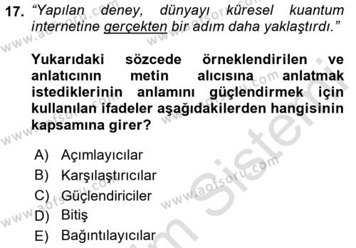 Genel Dilbilim 2 Dersi 2021 - 2022 Yılı Yaz Okulu Sınavı 17. Soru