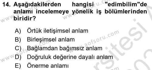 Genel Dilbilim 2 Dersi 2022 - 2023 Yılı Yaz Okulu Sınavı 14. Soru